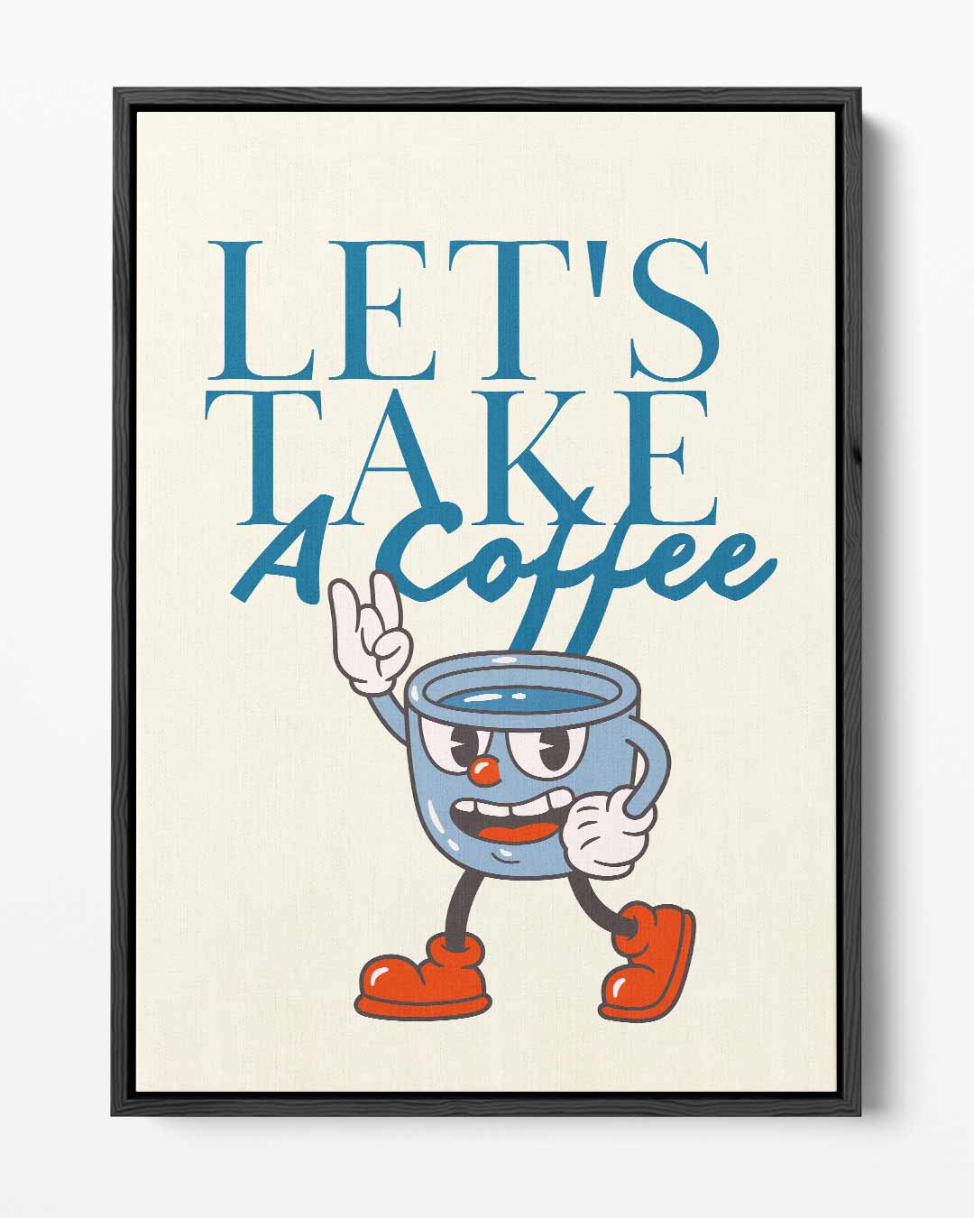 Vrolijke Koffie Mok Illustratie – portret kunstwerk als wanddecoratie