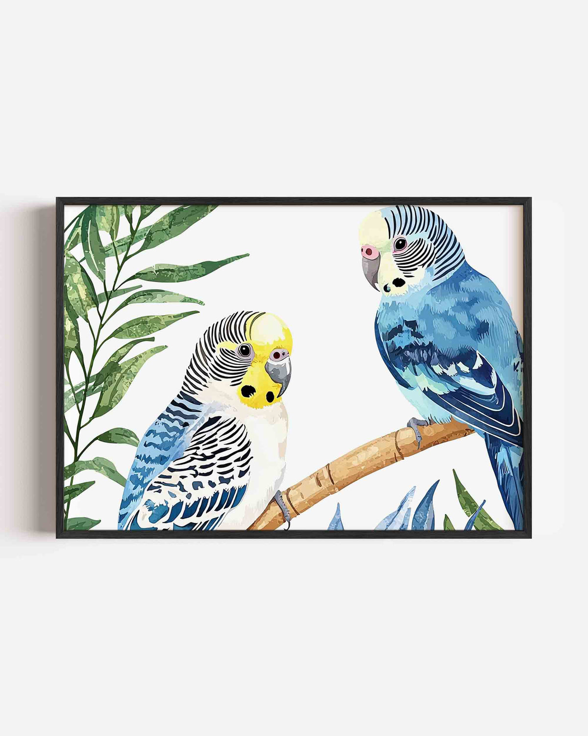 Parkieten en bladeren – dieren landscape poster als wanddecoratie
