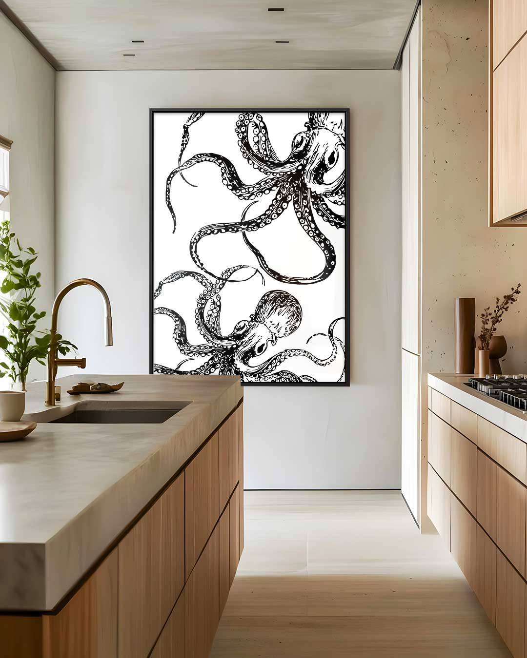 Mystieke Octopus Illustratie – kunstwerk met zwarte baklijst