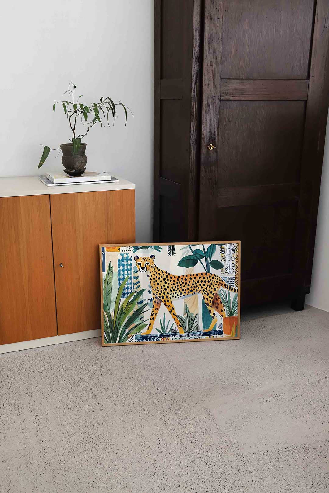 Luipaard en bladeren – dierenillustratie als landscape poster