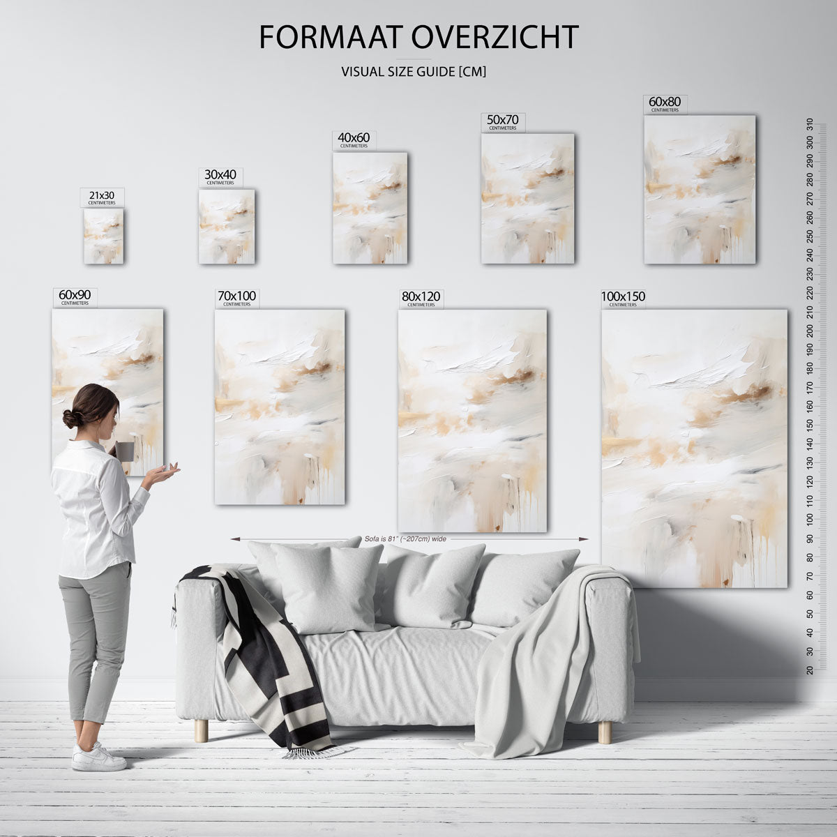Beige en wit abstracte – staande muurposter met zachte abstracte vormen