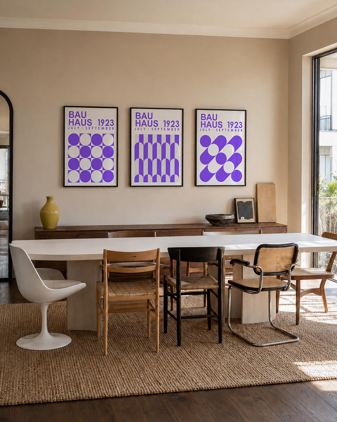 Cirkel en vierkant driedelige posterset – deze posterset in drie delen toont een ritmisch spel van