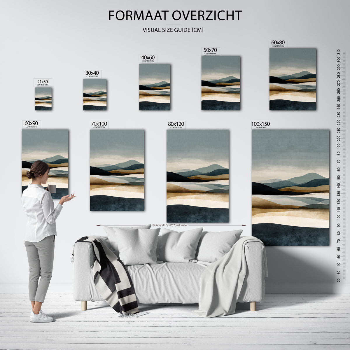 Landschap met heuvels – staande muurposter met abstracte vormen