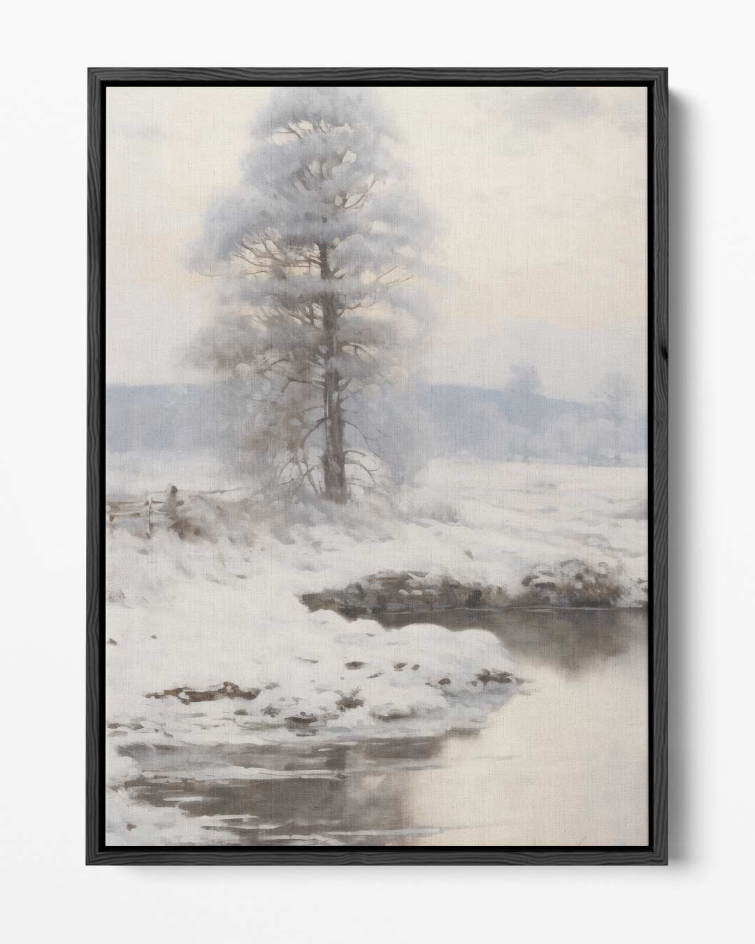 Winterlandschap met Sneeuw en Vijver – portret kunstwerk als wanddecoratie