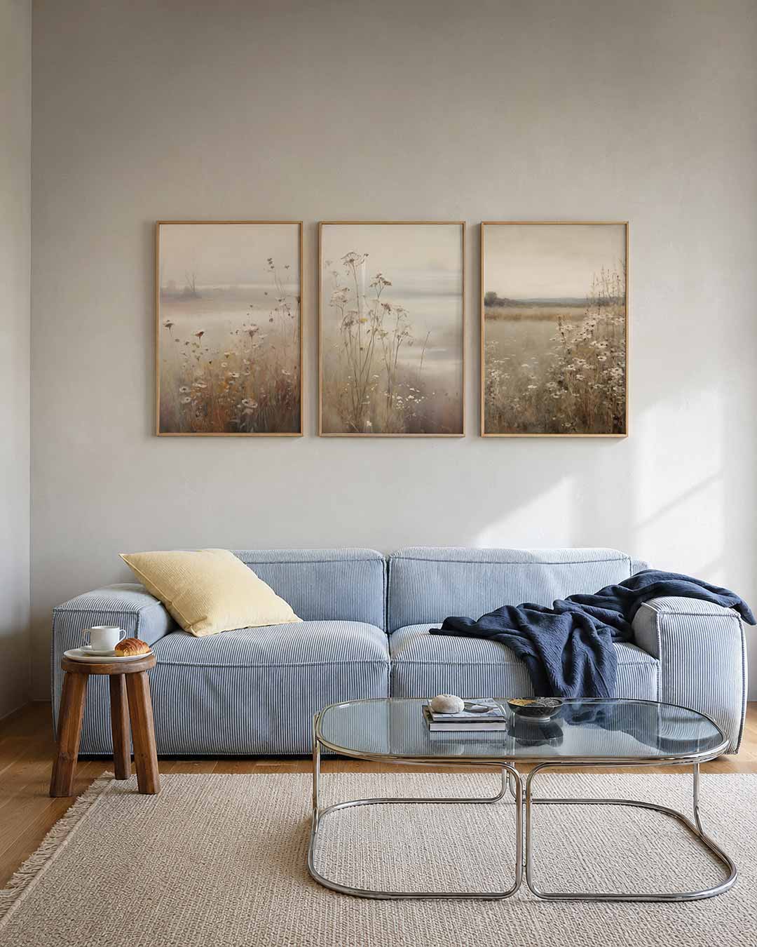Bloemen en mist – deze posterset in drie delen toont een zachte, dromerige weergave van bloemen – weergave 2