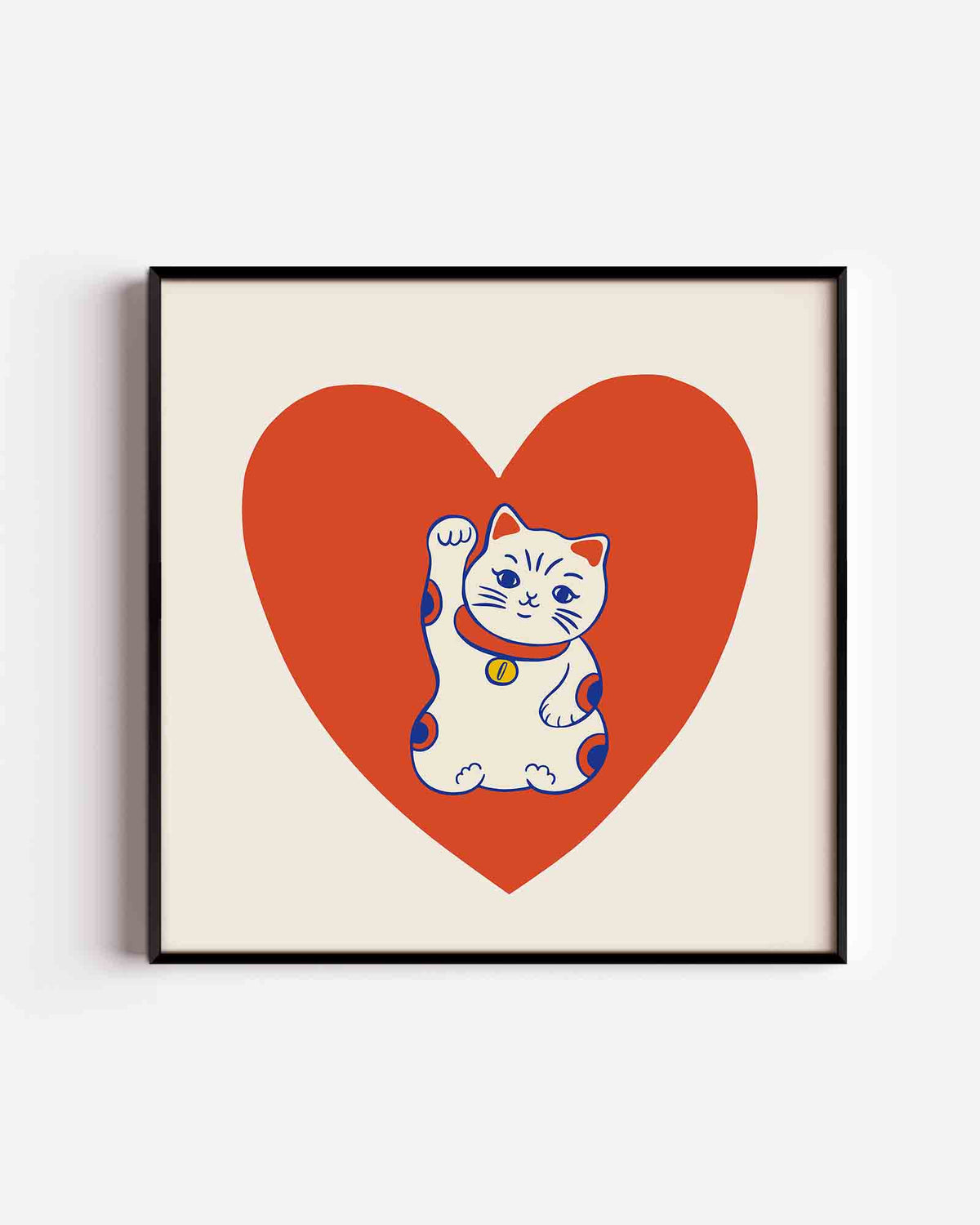 Kat met hart – Aziatische vierkante poster als wanddecoratie