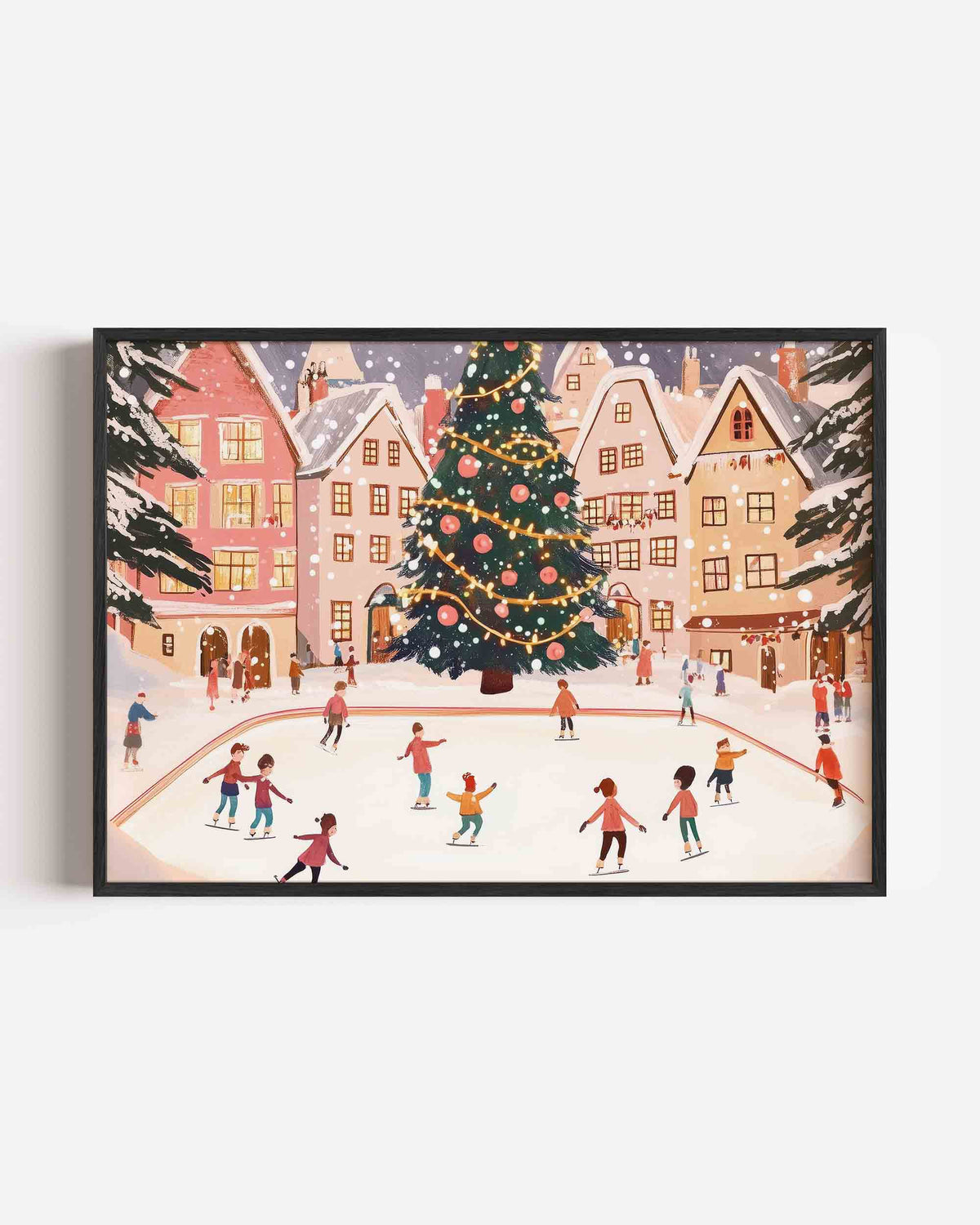 Schaatsende kinderen en kerstboom – landscape kinderposter als wanddecoratie