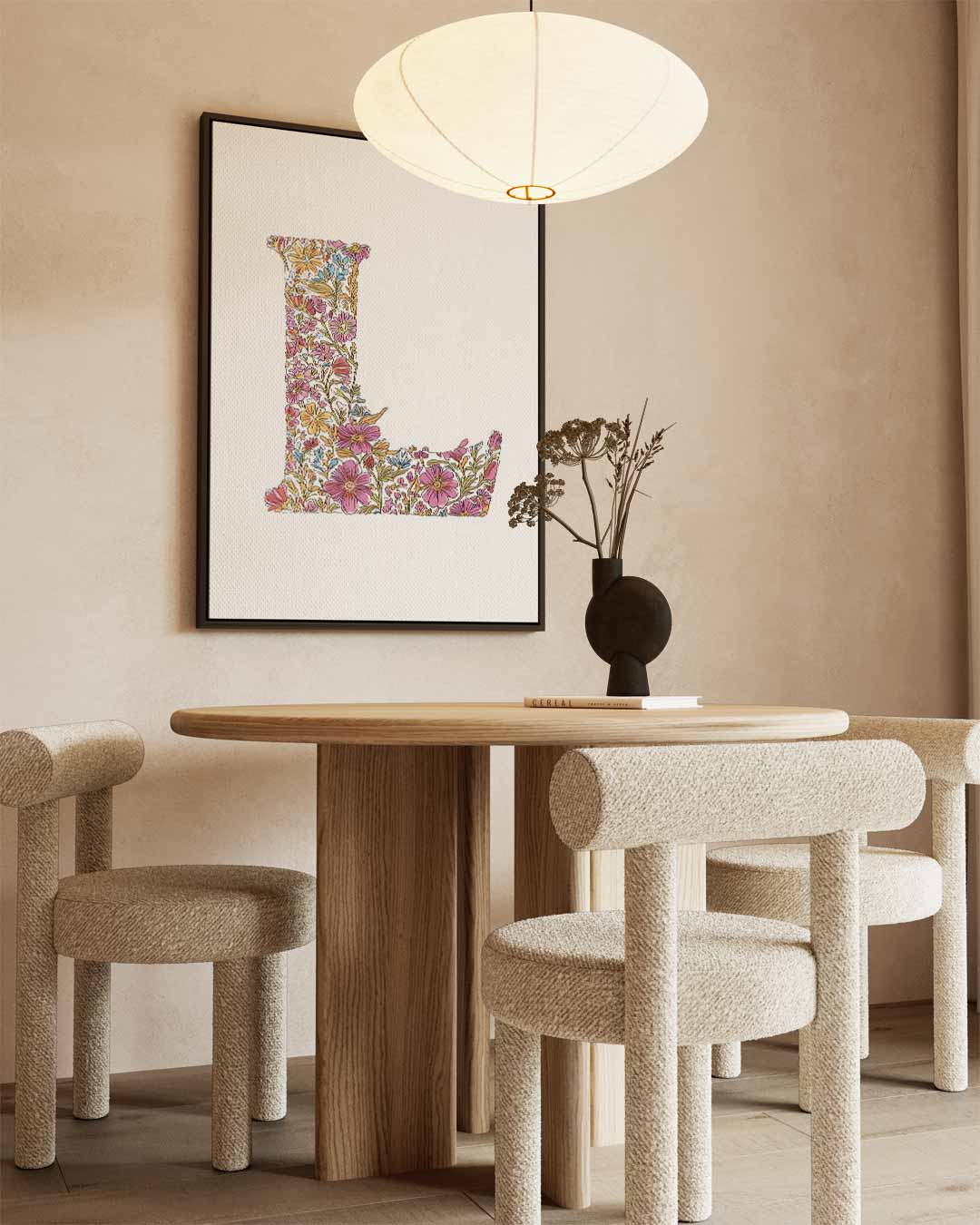 Bloemrijk Alfabet L – kunstwerk met zwarte baklijst