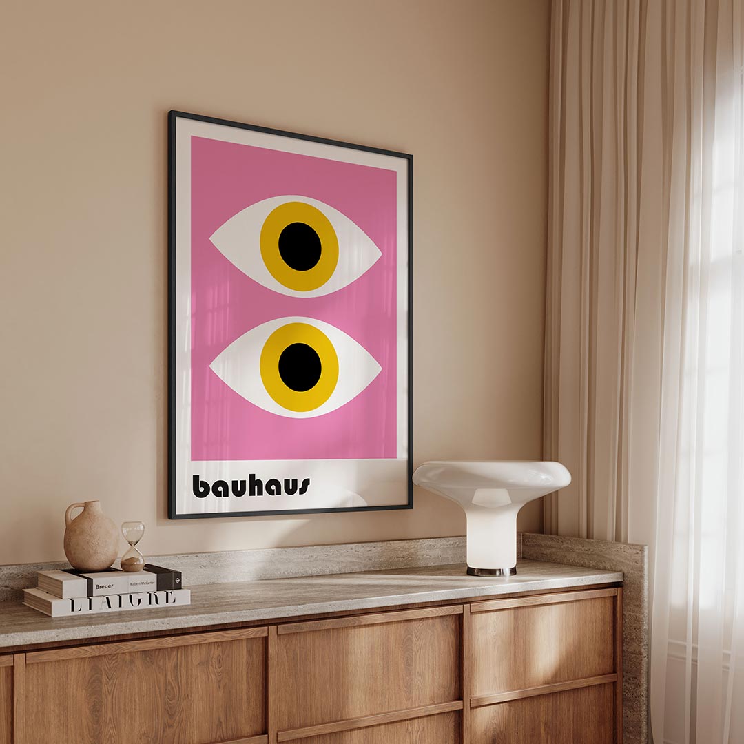 Oogvormen en kleur – geometrische Bauhaus poster in staand formaat