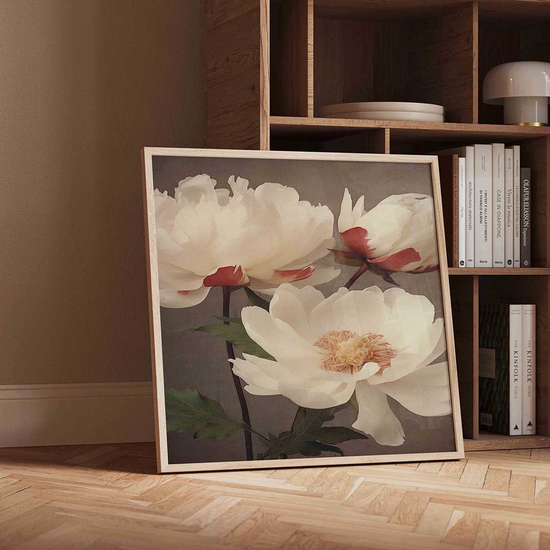 Witte bloemen – vintage wandkunst als vierkante poster