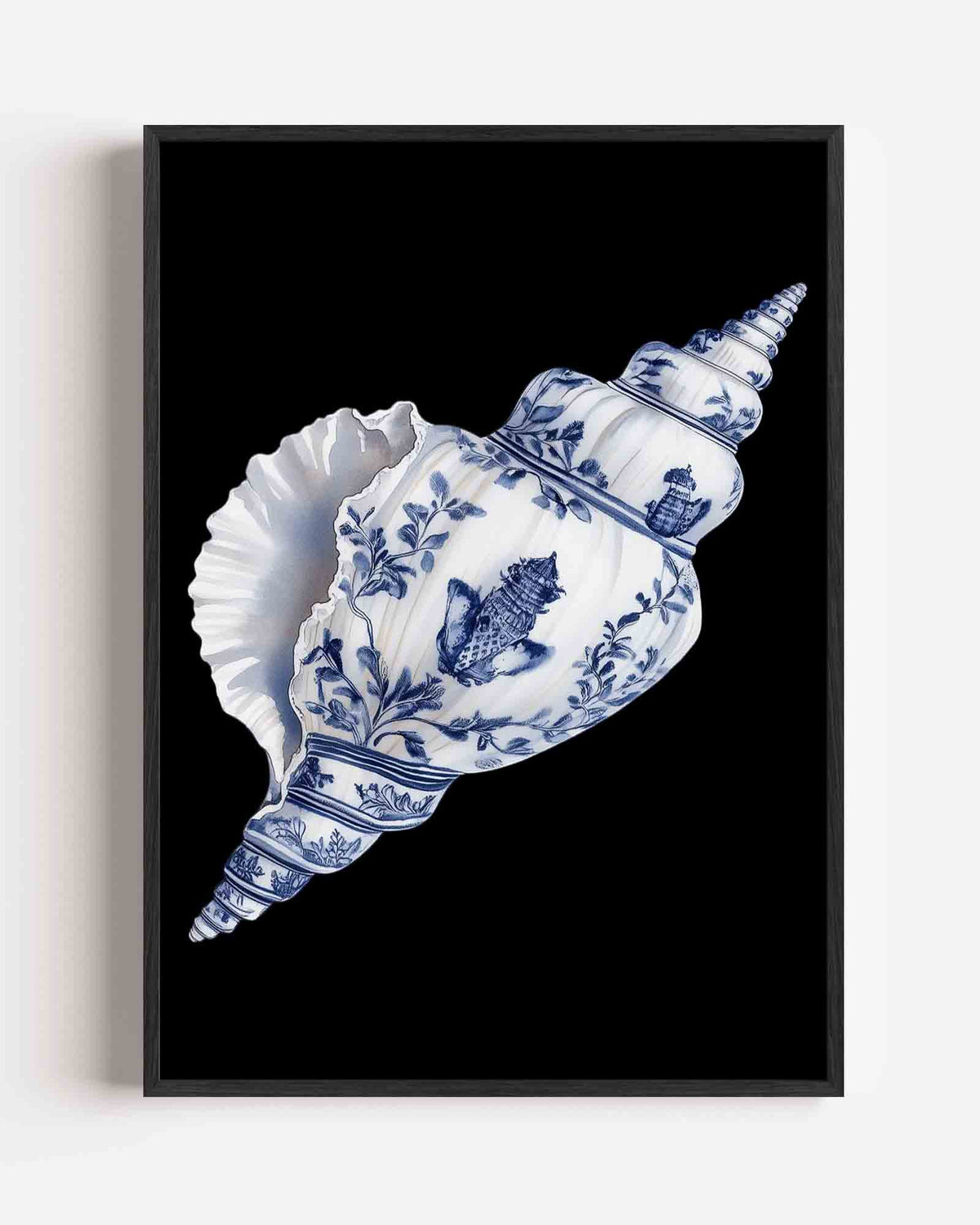 Schelp met blauwe patronen – Delfts blauwe portret poster als wanddecoratie