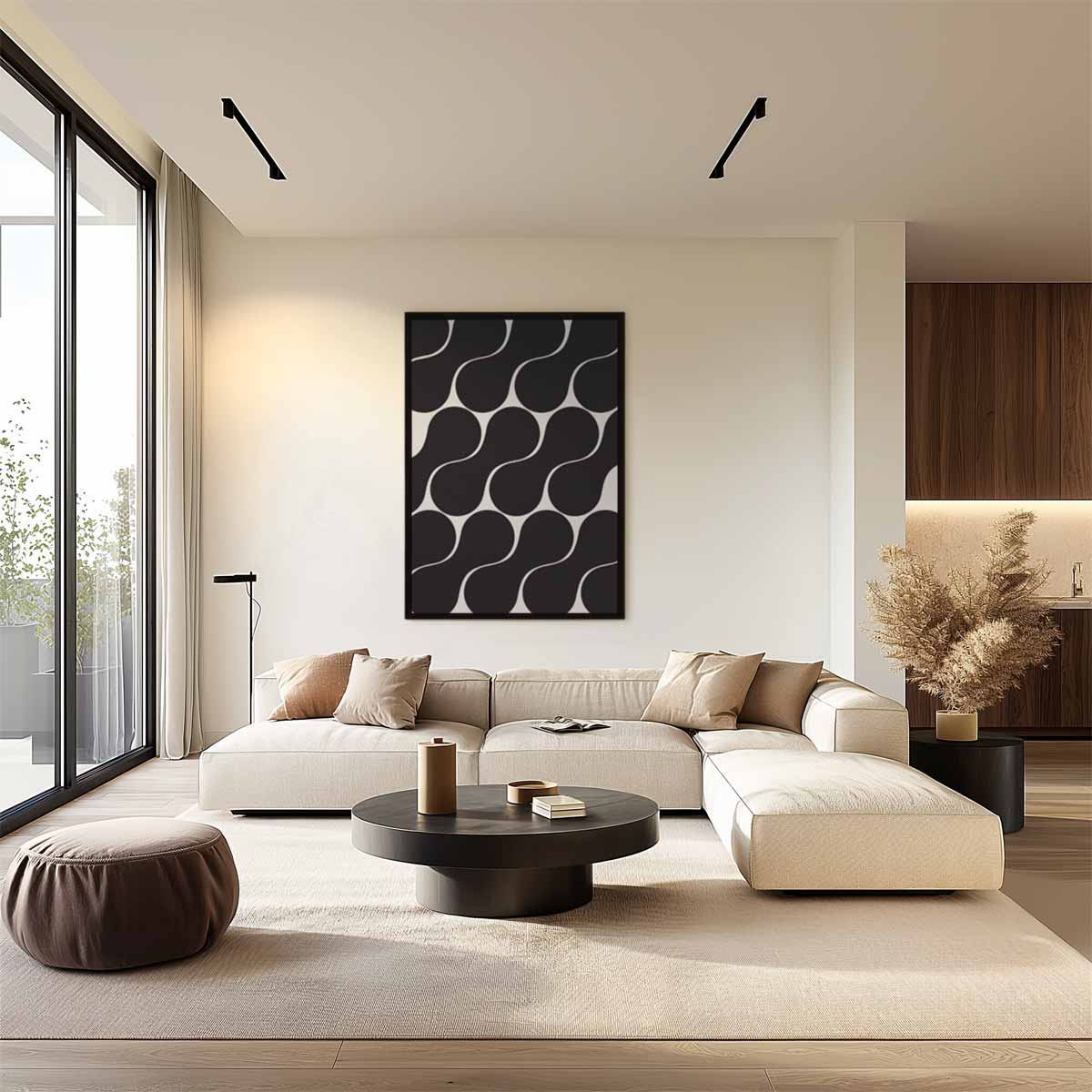 Dynamische Zwart-wit Golven – staand kunstwerk voor modern interieur
