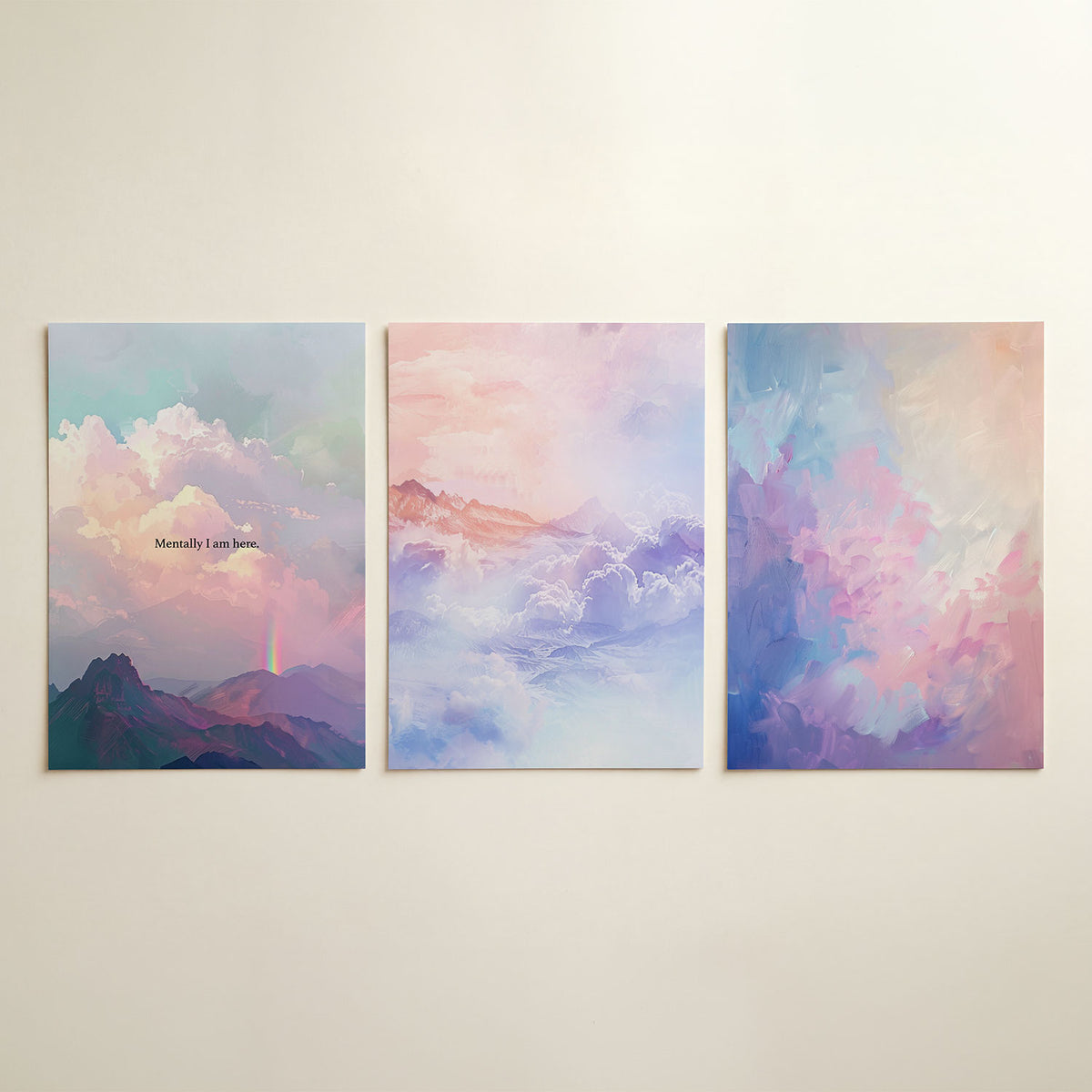 Dromerige berglandschap driedelige posterset in tweede interieur