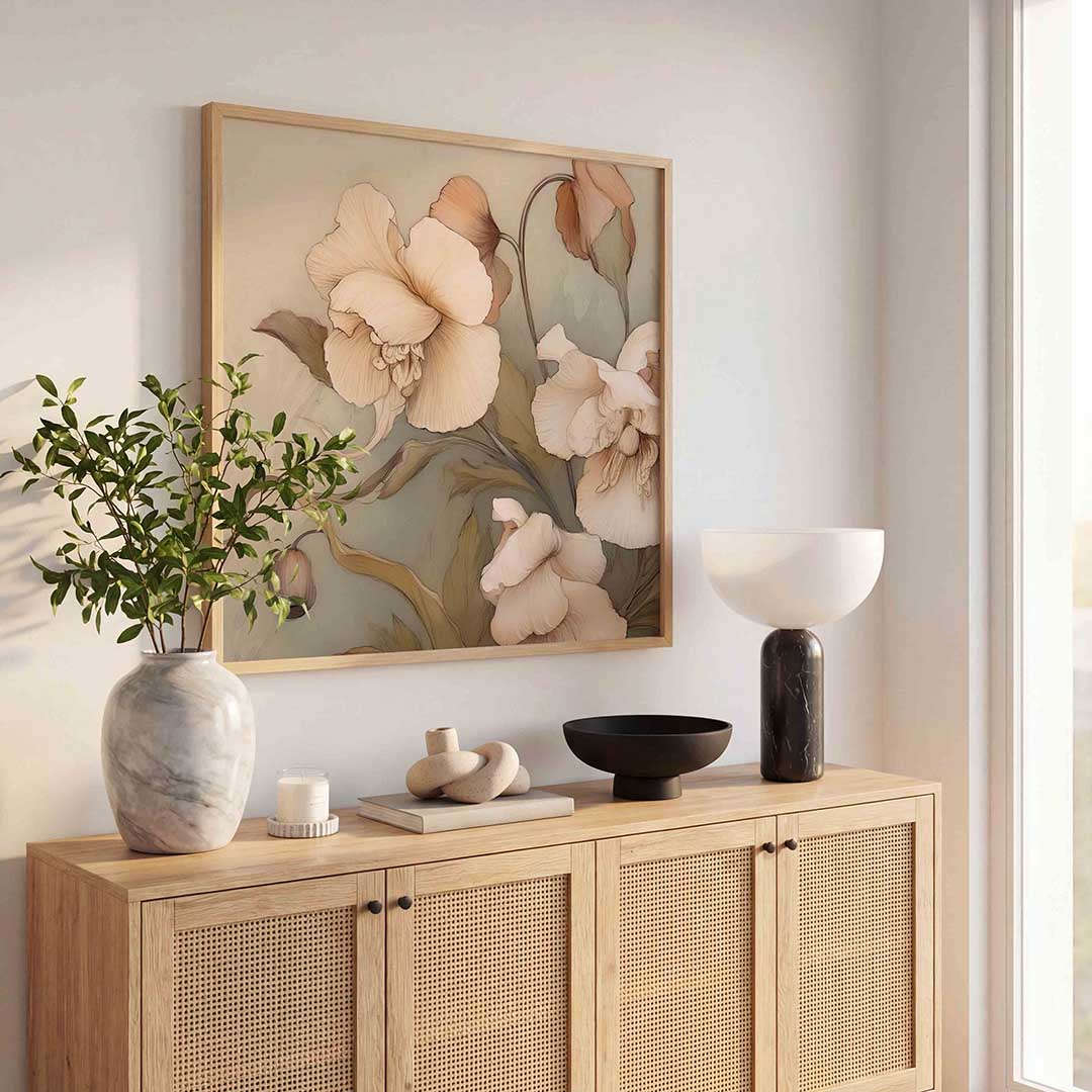 Bloemen in zachte tinten – bloemen wandkunst als vierkante poster