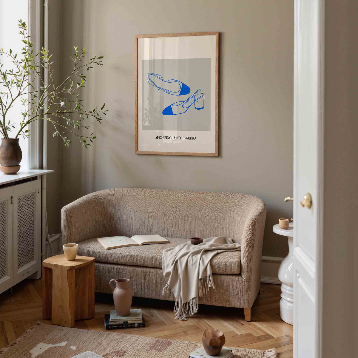 Blauwe schoenen – rustige poster in staand formaat