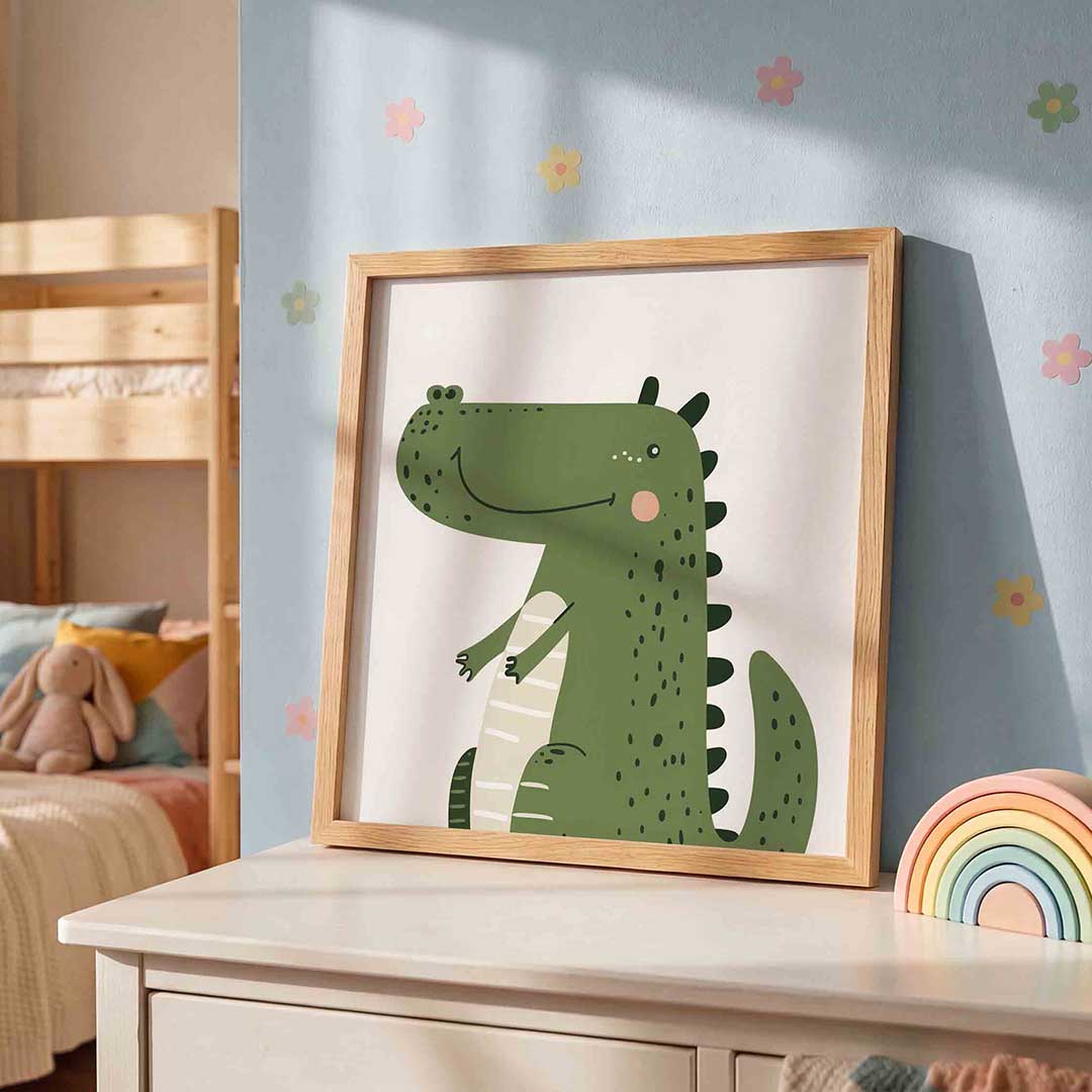Groene krokodil – speelse wandkunst als vierkante kinderposter