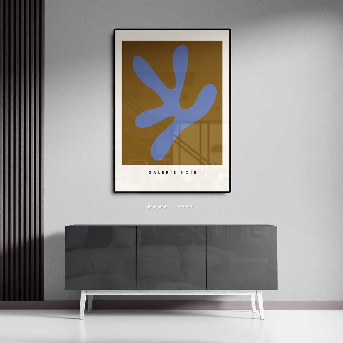 Abstracte Expressie in Blauw en Bruin – canvas wanddecoratie in portret formaat
