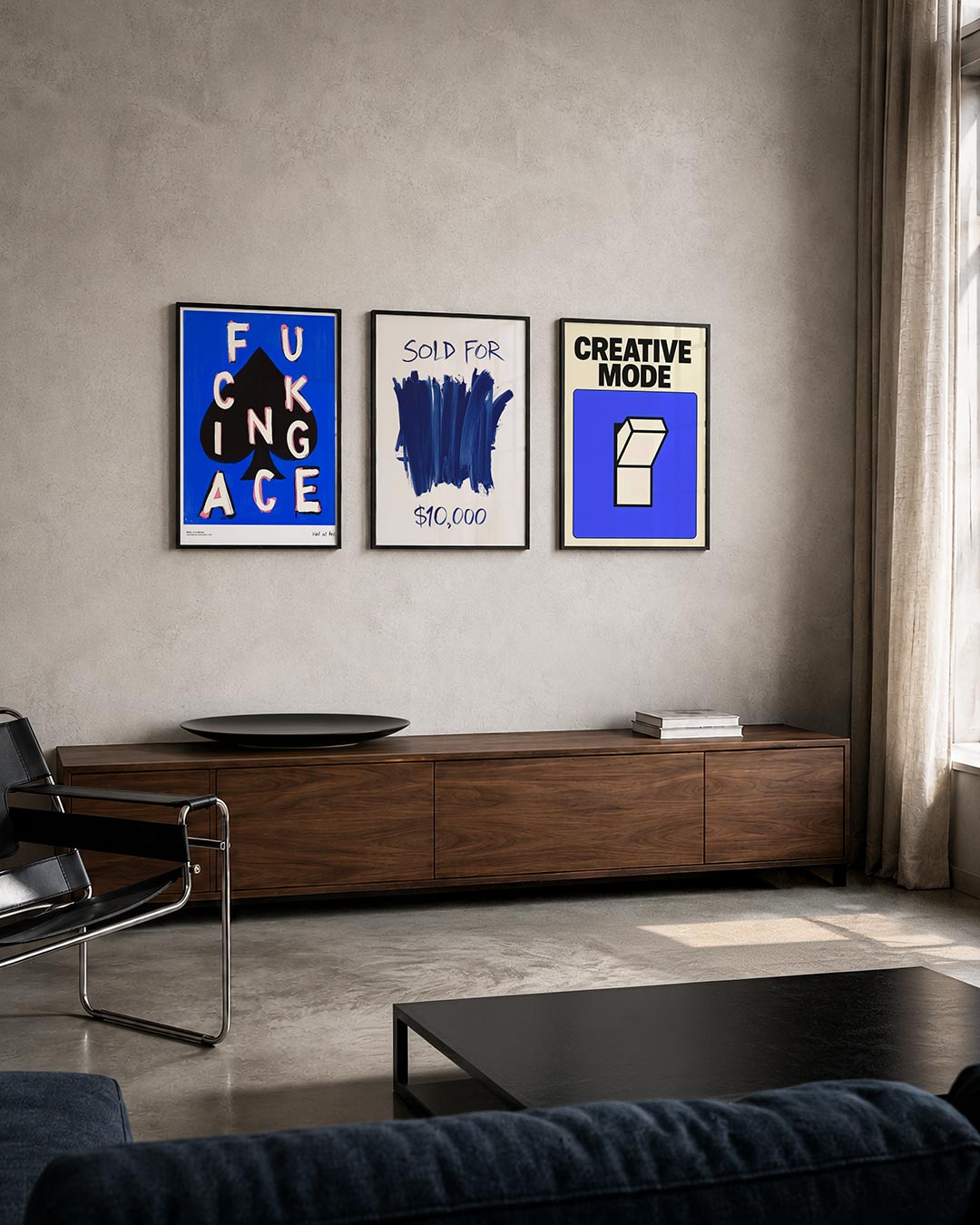 Speelse typografie posterset – tweede productweergave – deze posterset in drie delen toont een levendig lijnenspel