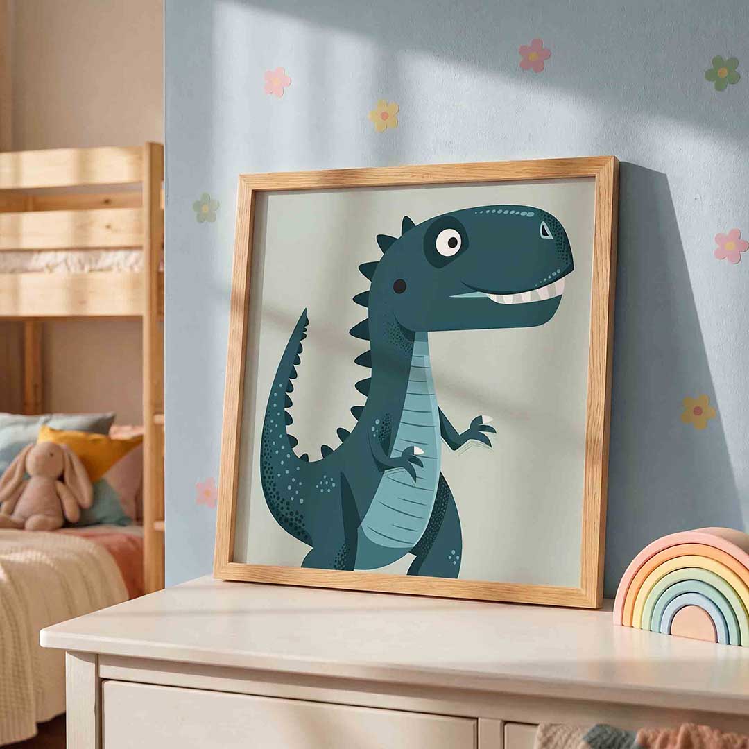 Dinosaurus illustratie – speelse wandkunst als vierkante kinderposter