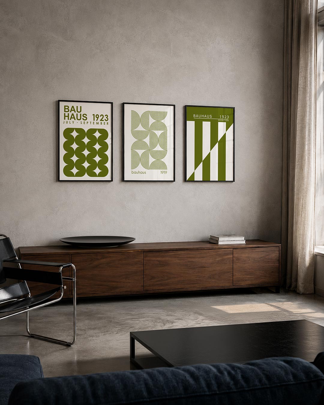 Groene vormritme posterset – tweede productweergave – deze posterset in drie delen toont een ritmisch patroon van groene