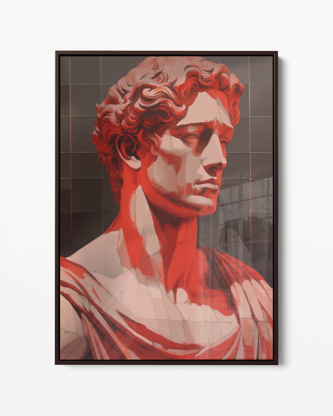 Klassieke Buste in Rood Licht – portret kunstwerk als wanddecoratie