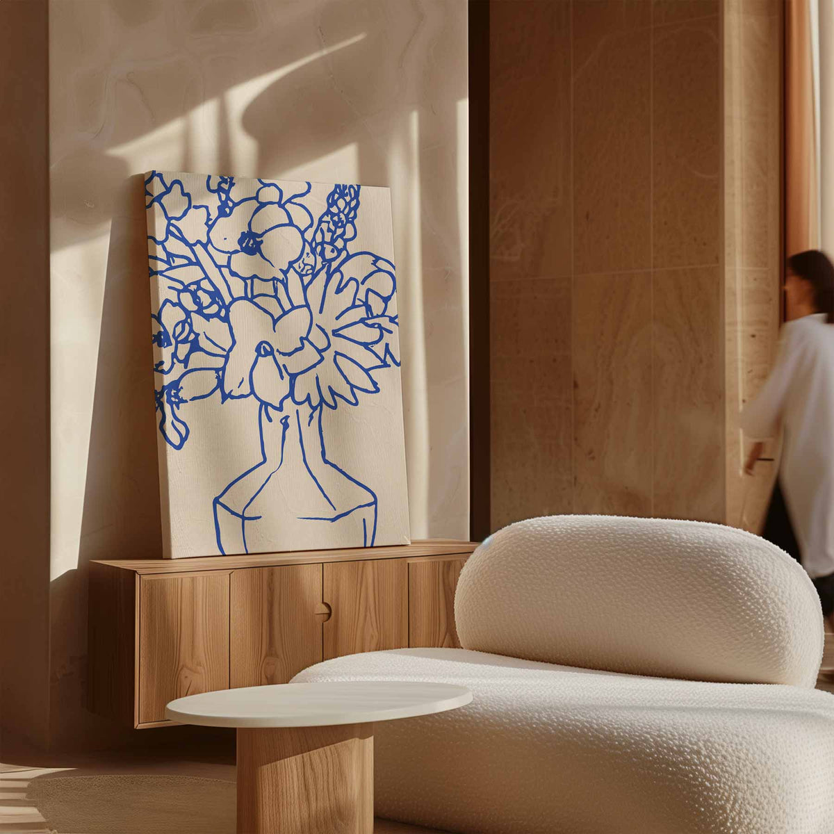 Blaauw Lijnenspel Bloemen – canvas wanddecoratie in portret formaat