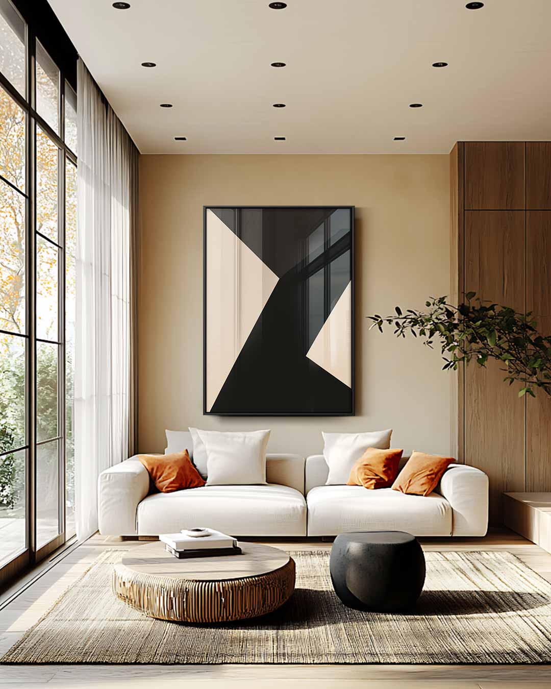Strakke Elegantie in Abstractie – staande wandkunst voor woonkamer of interieur