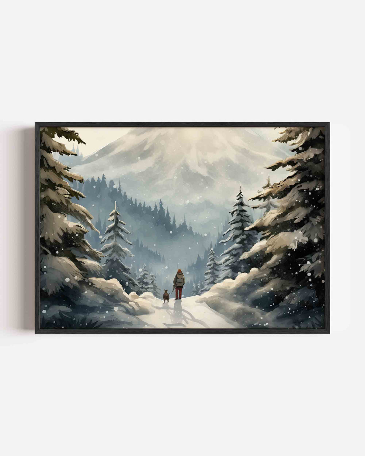Winterlandschap met wandelaar – hedendaagse illustratie poster in landscape formaat