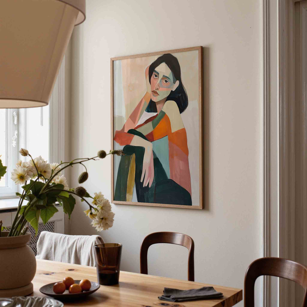 Vrouwelijk portret in abstracte vormen – eigentijdse illustratie poster in staand formaat