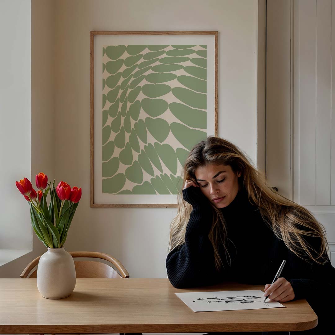 Groene Hartjes Optische Illusie – staande muurposter voor een modern interieur