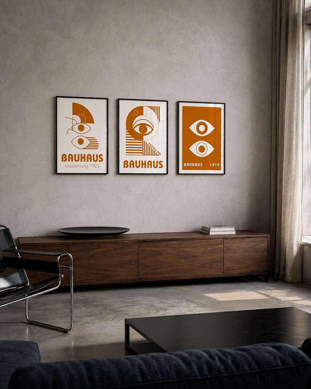 Oog en lijnen posterset – tweede productweergave – deze posterset in drie delen toont een speels lijnenspel met ogen en halve