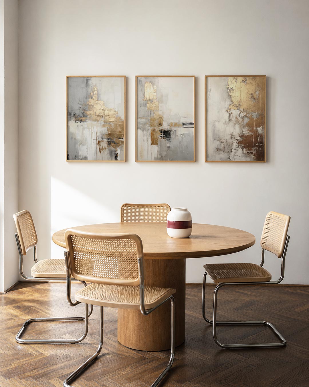 Gouden vloei driedelige posterset in interieur