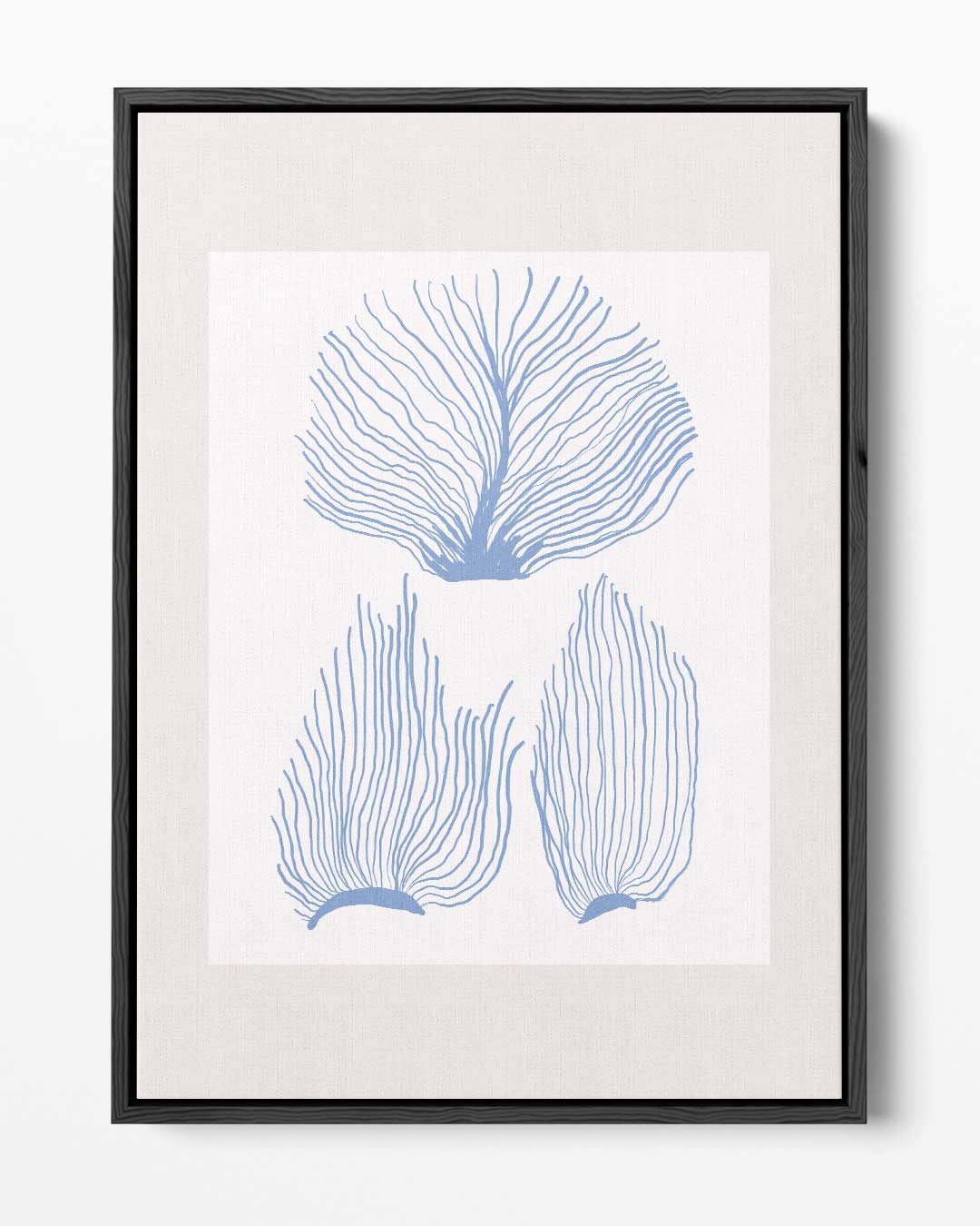 Abstracte Blauwe Kooraalprint – portret kunstwerk als wanddecoratie