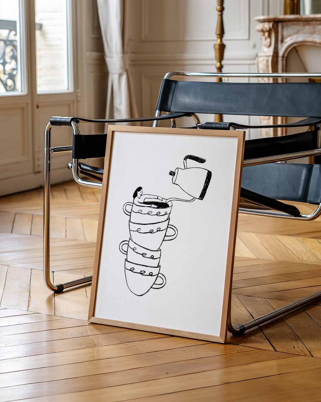Koffiegenot Illustratie – zomerse wandkunst als portret poster