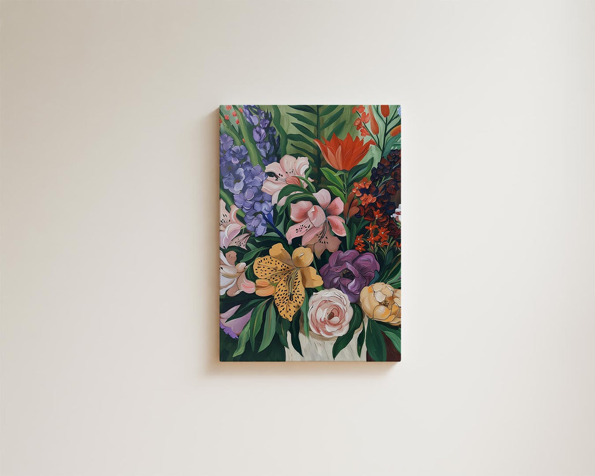Bloemrijke Fantasie – modern portret kunstwerk van WallArtistic