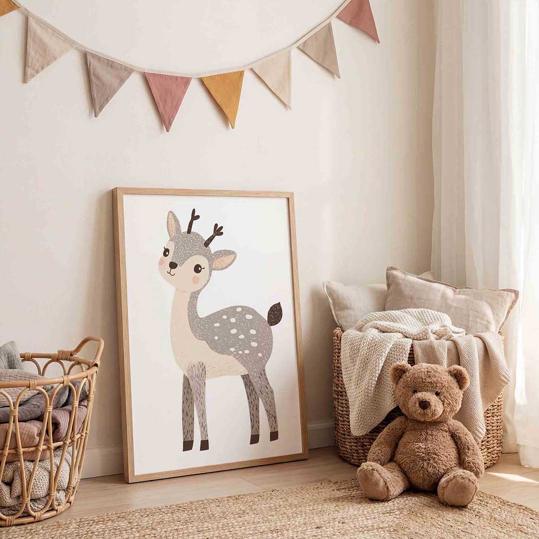 Hertje illustratie – speelse wandkunst als portret kinderposter