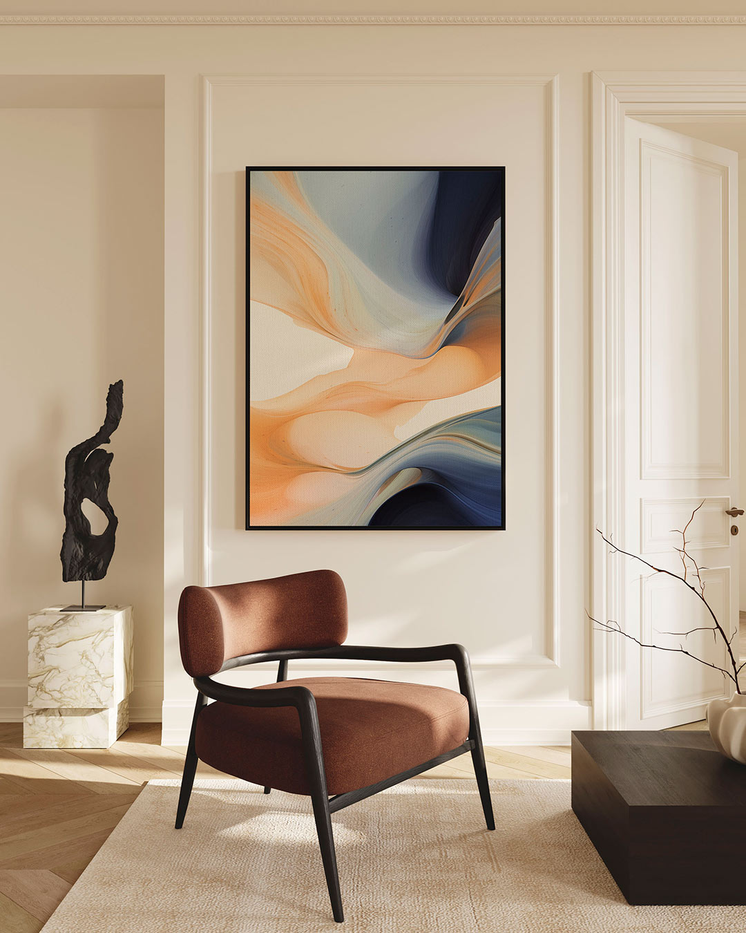 Vloeiende kleurencompositie – Serene – staande wanddecoratie
