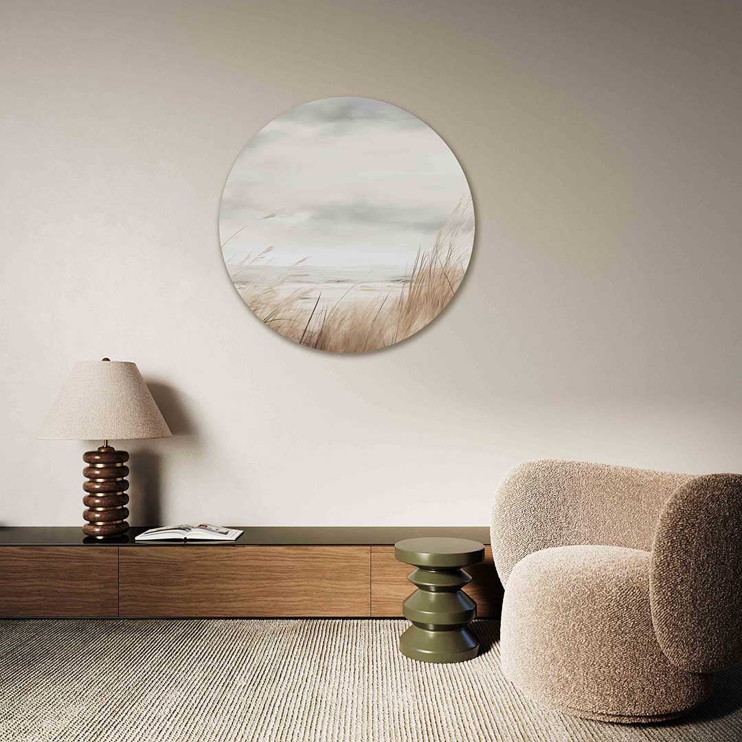 Strand met wuivend gras – Pop Art muurcirkel als ronde wanddecoratie
