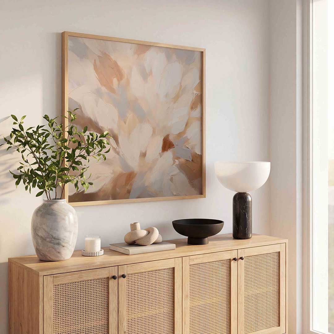 Bladvormen in neutrale tinten – abstracte wandkunst als vierkante poster