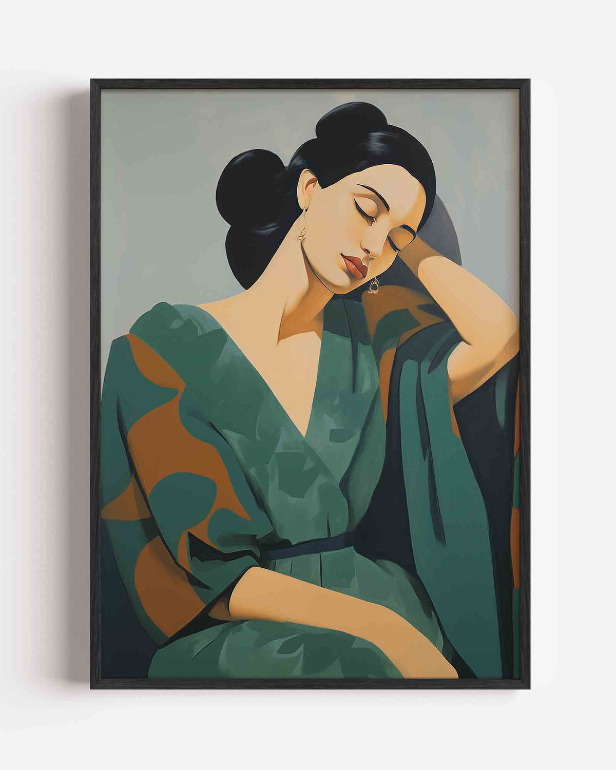 Vrouw in groene jurk – botanische portret poster als wanddecoratie