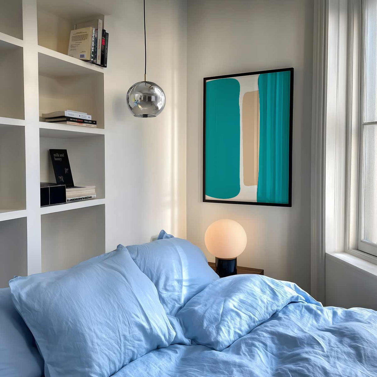 Abstracte Blauwe Harmonie – abstracte poster als moderne staande wanddecoratie