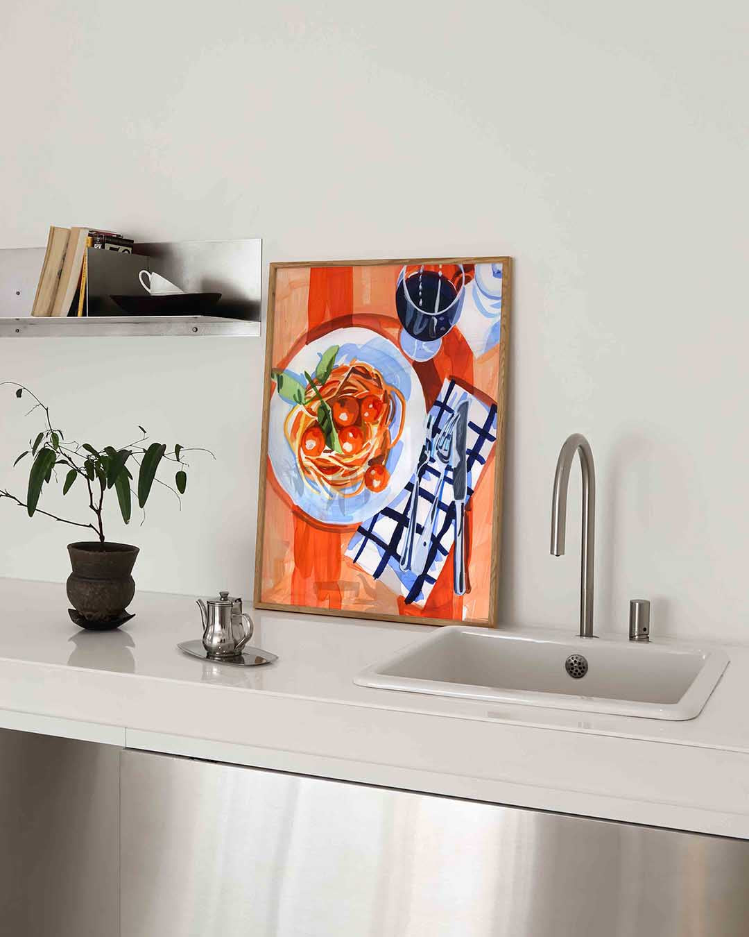 Spaghetti en wijn – keukenposter in staand formaat