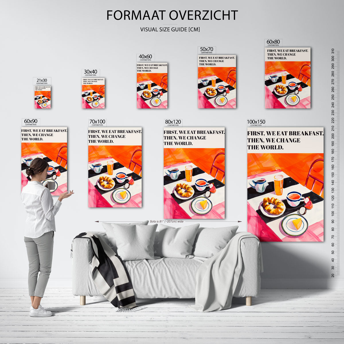 Ontbijttafel met tekst – staande muurposter voor keuken of eethoek