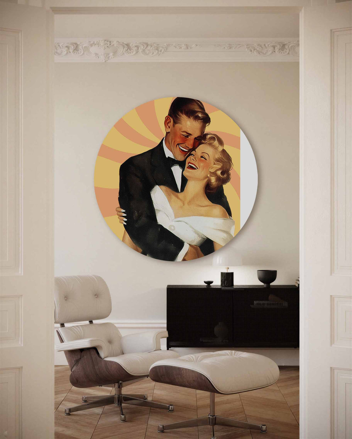 Lachend paar – kleurrijke Pop Art muurcirkel voor aan de muur