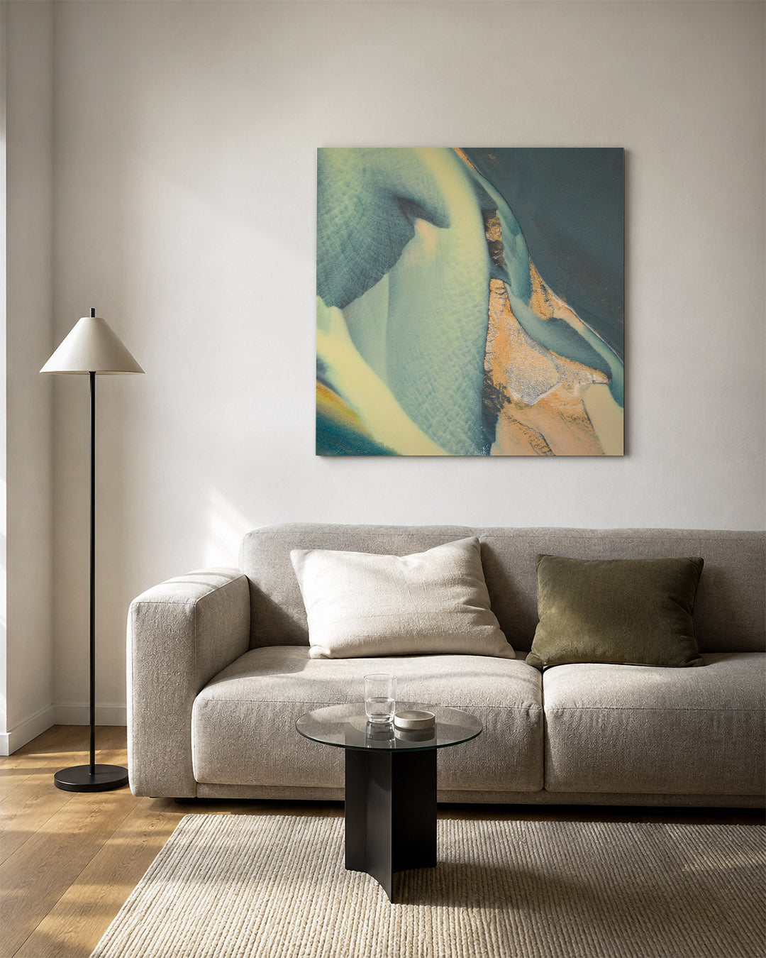 Organische vormen kunstwerk – vierkante wanddecoratie – deze kunstwerk toont vloeiende, organische vormen in zachte tinten.
