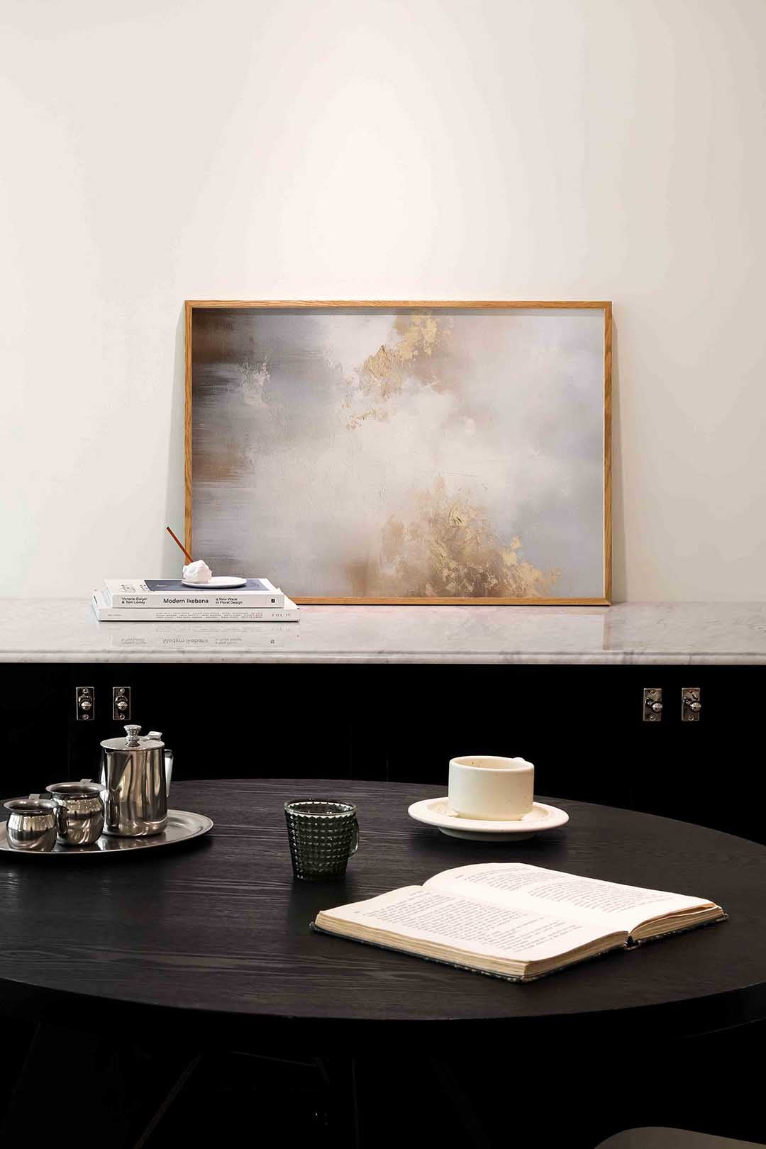 Abstracte beige en grijze – abstracte poster in liggend formaat