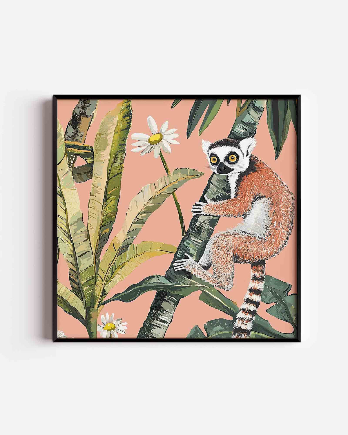 Lemur met bloemen – vierkante dierenposter als wanddecoratie