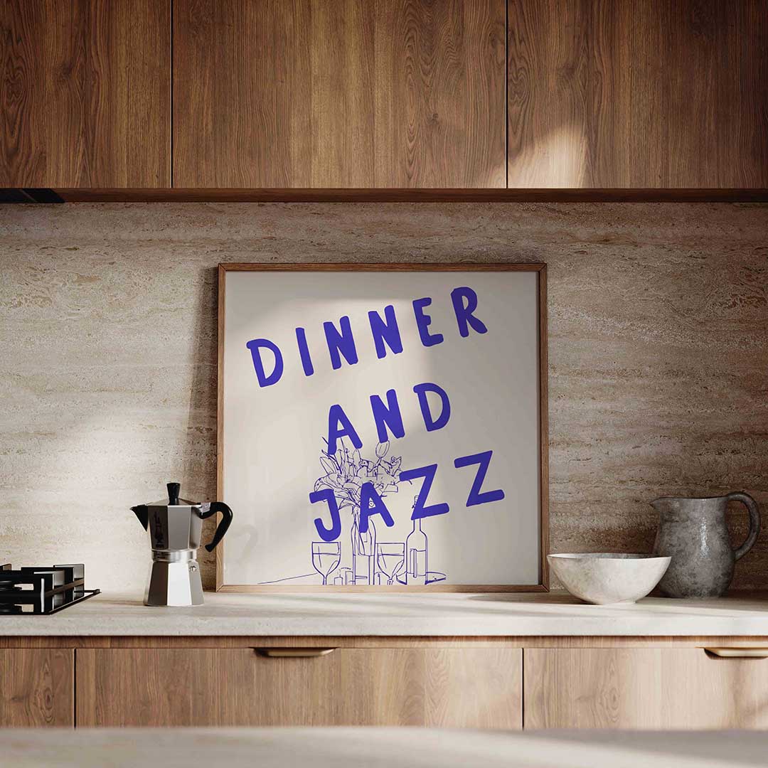 Dinner and jazz – culinaire wandkunst als vierkante poster
