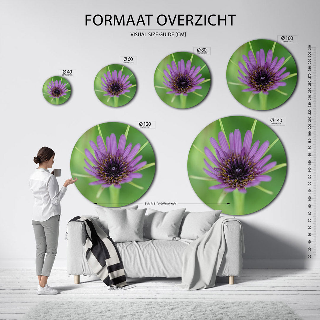 Paarse bloem – ronde wanddecoratie met fotografie