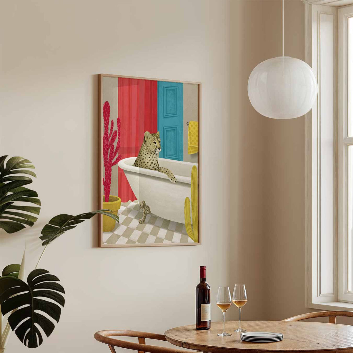 Speelse Safari Badkamer – zomerse wandkunst als portret poster